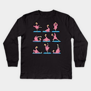 Funny Flamingo Yoga Kids Long Sleeve T-Shirt